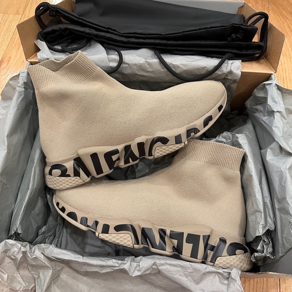 BALENCIAGA Speed Sock Logo-Print Stretch-Knit Slip-On Sneakers Size 41 - Picture 2 of 3